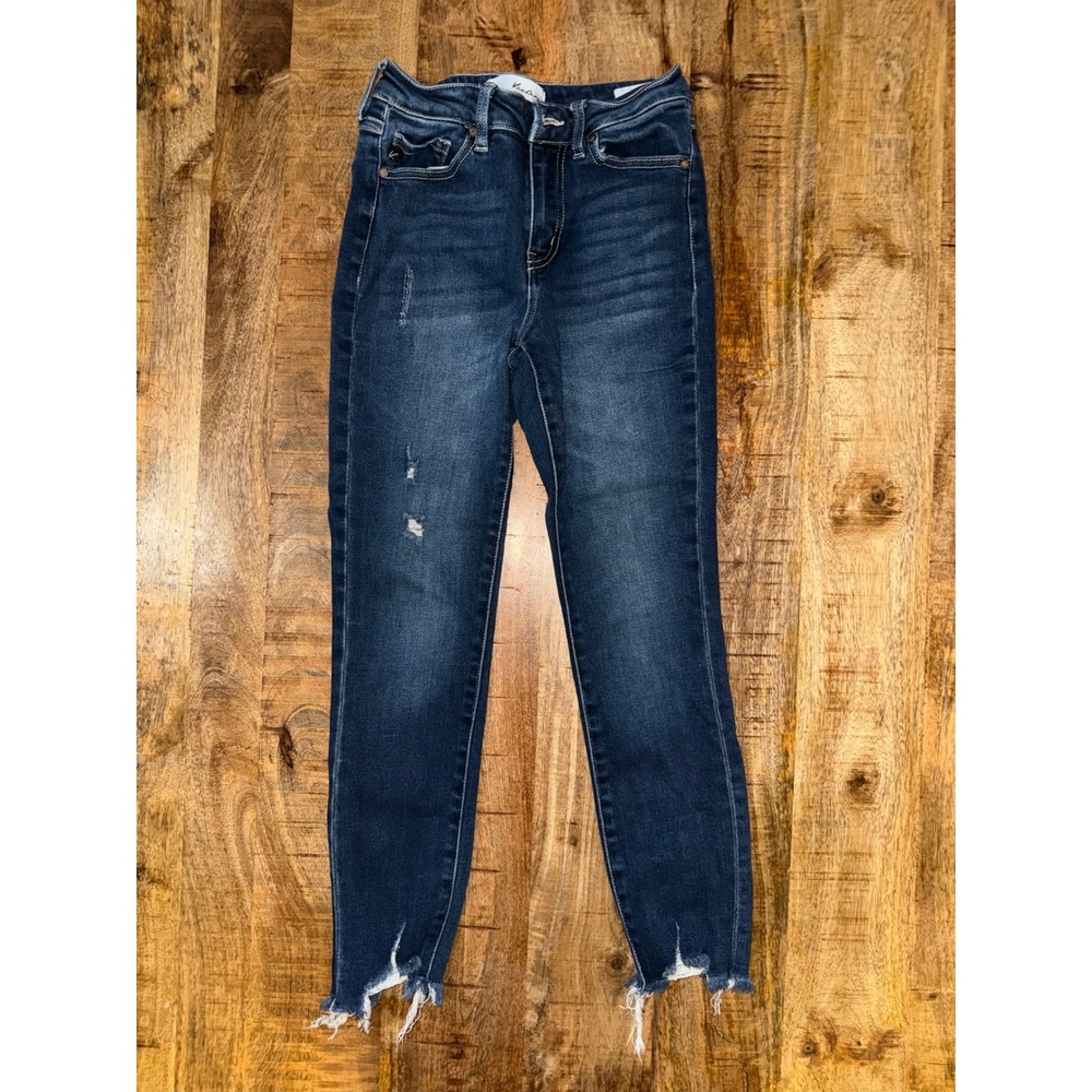 KanCan Jeans Women's 5/26 Dark Wash Distressed Skinny Raw Frayed Hem Ankle